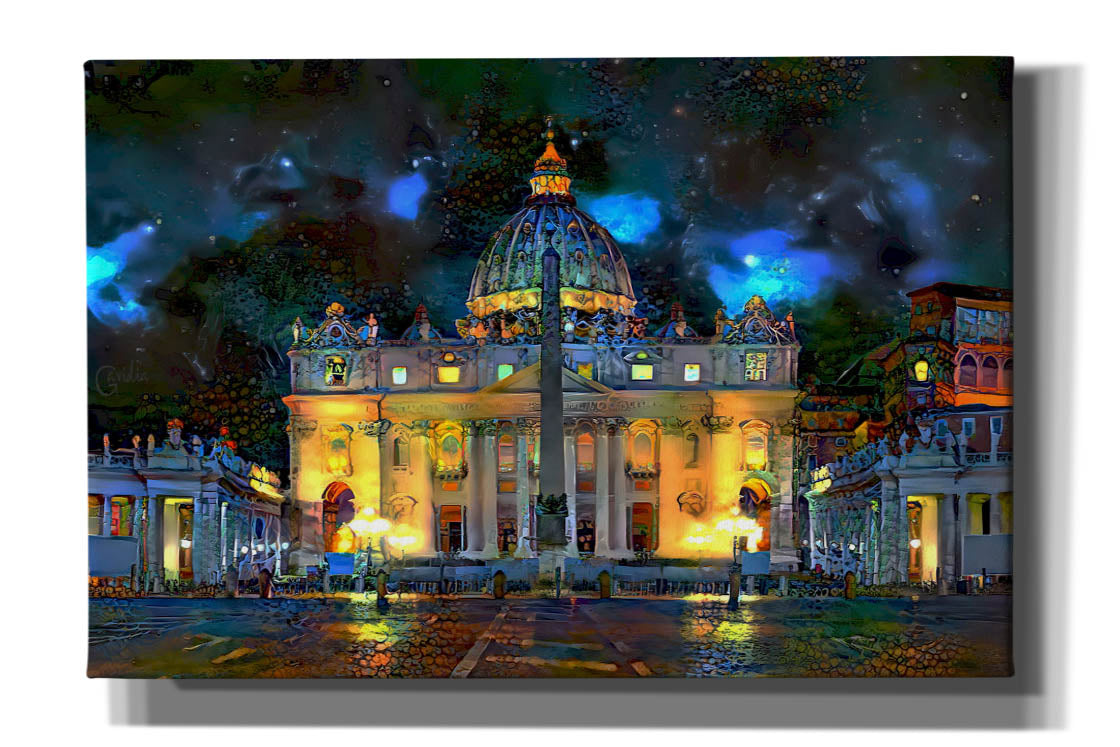 'Vatican City Saint Peter Basilica at night' by Pedro Gavidia, Canvas Wall Art