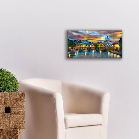 Image of 'Vatican City Saint Peter Basilica and bridge by night' by Pedro Gavidia, Canvas Wall Art,24 x 12