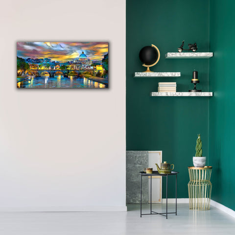 Image of 'Vatican City Saint Peter Basilica and bridge by night' by Pedro Gavidia, Canvas Wall Art,40 x 20