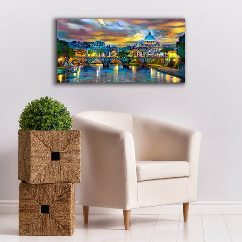 Image of 'Vatican City Saint Peter Basilica and bridge by night' by Pedro Gavidia, Canvas Wall Art,40 x 20