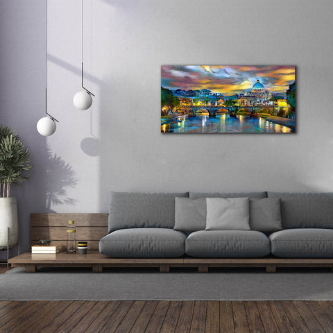 Image of 'Vatican City Saint Peter Basilica and bridge by night' by Pedro Gavidia, Canvas Wall Art,60 x 30