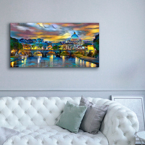 Image of 'Vatican City Saint Peter Basilica and bridge by night' by Pedro Gavidia, Canvas Wall Art,60 x 30