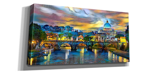 Image of 'Vatican City Saint Peter Basilica and bridge by night' by Pedro Gavidia, Canvas Wall Art