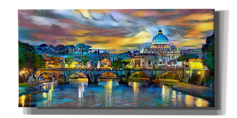 Image of 'Vatican City Saint Peter Basilica and bridge by night' by Pedro Gavidia, Canvas Wall Art