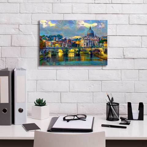 Image of 'Vatican City Saint Peter Basilica and bridge by day' by Pedro Gavidia, Canvas Wall Art,18 x 12