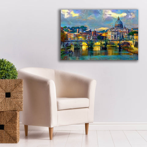 Image of 'Vatican City Saint Peter Basilica and bridge by day' by Pedro Gavidia, Canvas Wall Art,40 x 26
