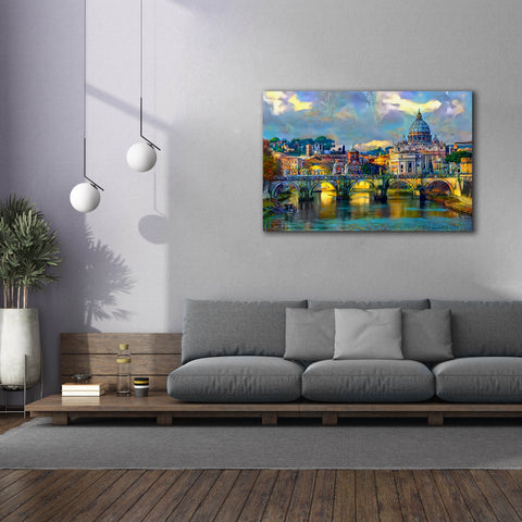 Image of 'Vatican City Saint Peter Basilica and bridge by day' by Pedro Gavidia, Canvas Wall Art,60 x 40