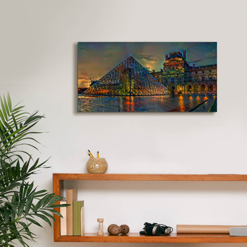 Image of 'Paris France Louvre Museum at dusk' by Pedro Gavidia, Canvas Wall Art,24 x 12