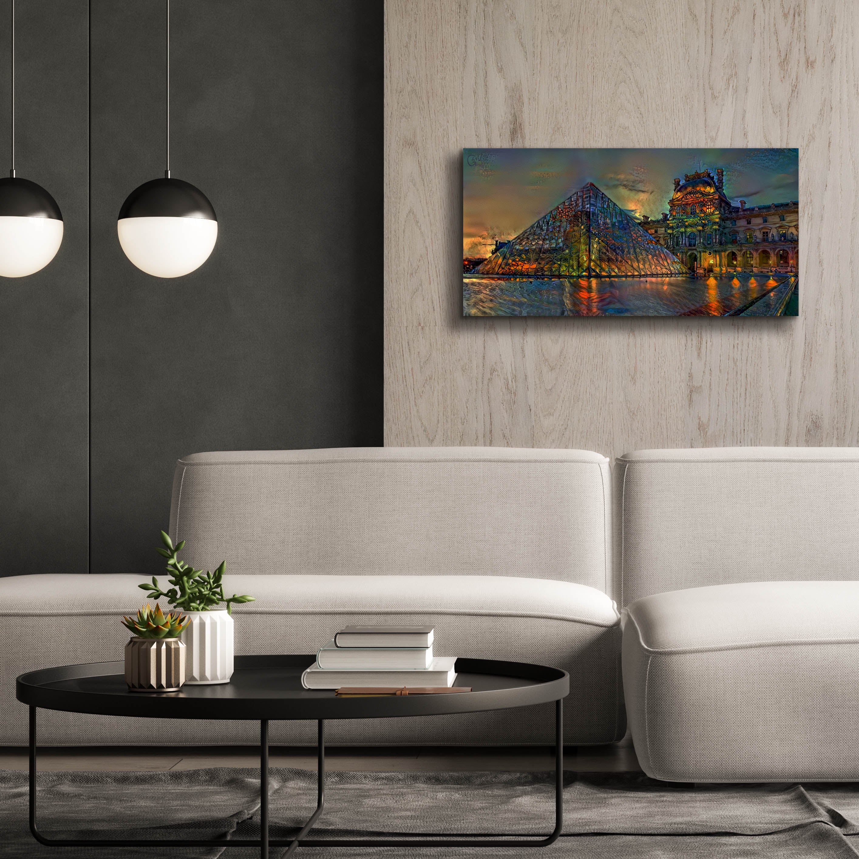 'Paris France Louvre Museum at dusk' by Pedro Gavidia, Canvas Wall Art,40 x 20