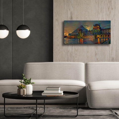 Image of 'Paris France Louvre Museum at dusk' by Pedro Gavidia, Canvas Wall Art,40 x 20