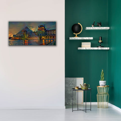 Image of 'Paris France Louvre Museum at dusk' by Pedro Gavidia, Canvas Wall Art,40 x 20