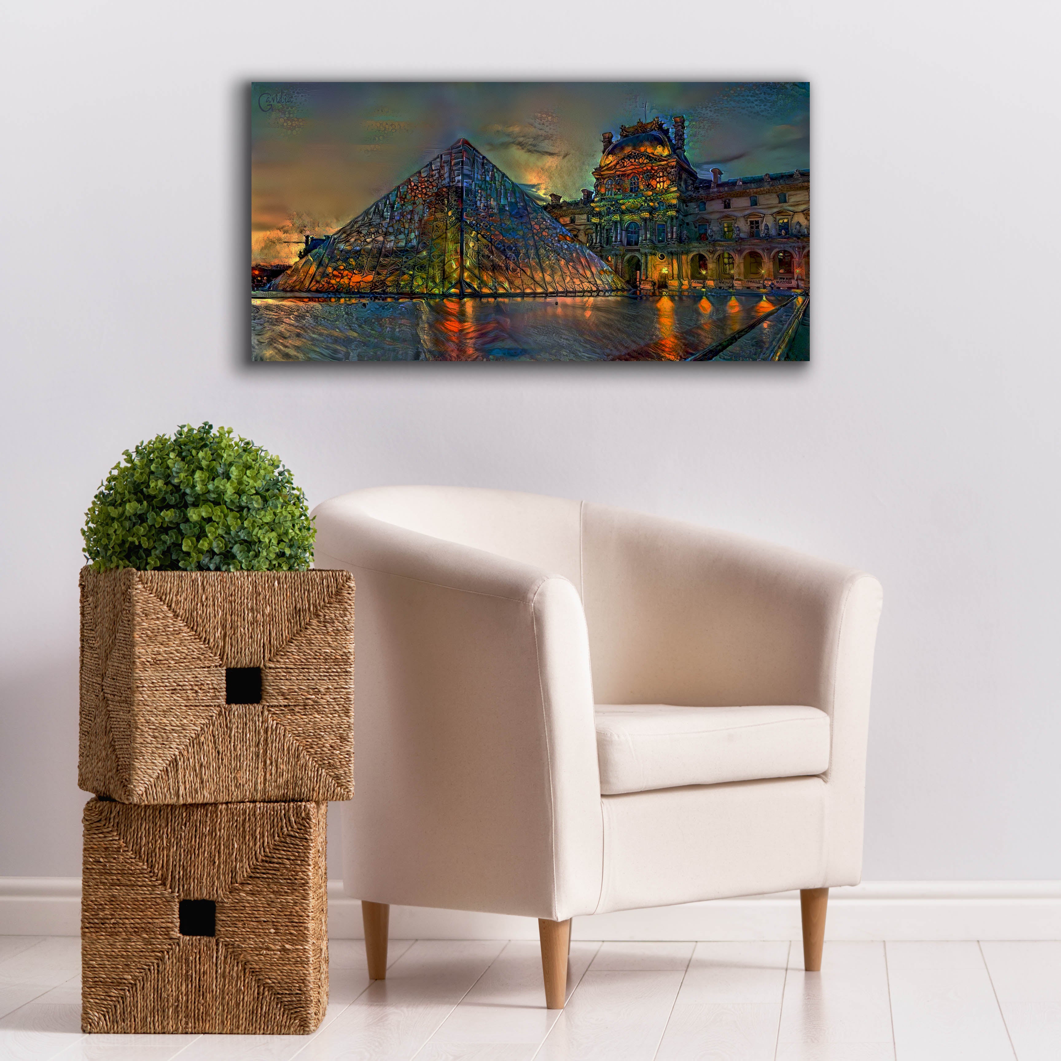 'Paris France Louvre Museum at dusk' by Pedro Gavidia, Canvas Wall Art,40 x 20