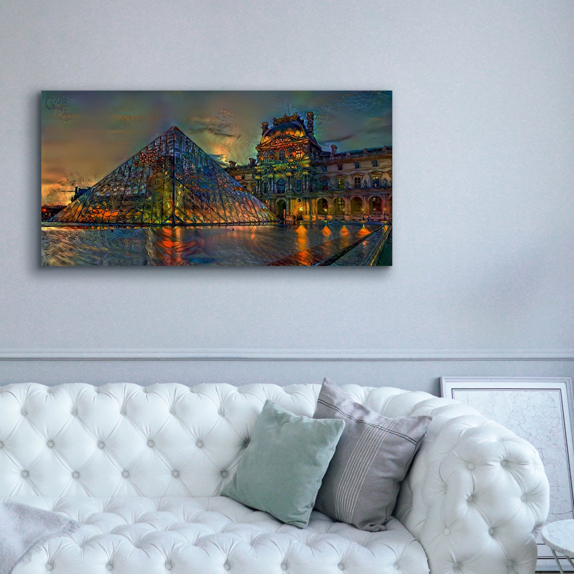 'Paris France Louvre Museum at dusk' by Pedro Gavidia, Canvas Wall Art,60 x 30