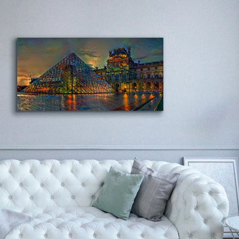 Image of 'Paris France Louvre Museum at dusk' by Pedro Gavidia, Canvas Wall Art,60 x 30