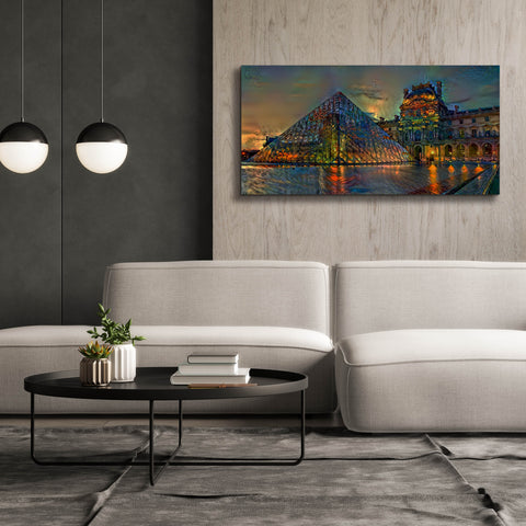 Image of 'Paris France Louvre Museum at dusk' by Pedro Gavidia, Canvas Wall Art,60 x 30