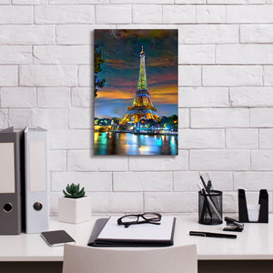 'Paris France Eiffel Tower at sunset' by Pedro Gavidia, Canvas Wall Art,12 x 18