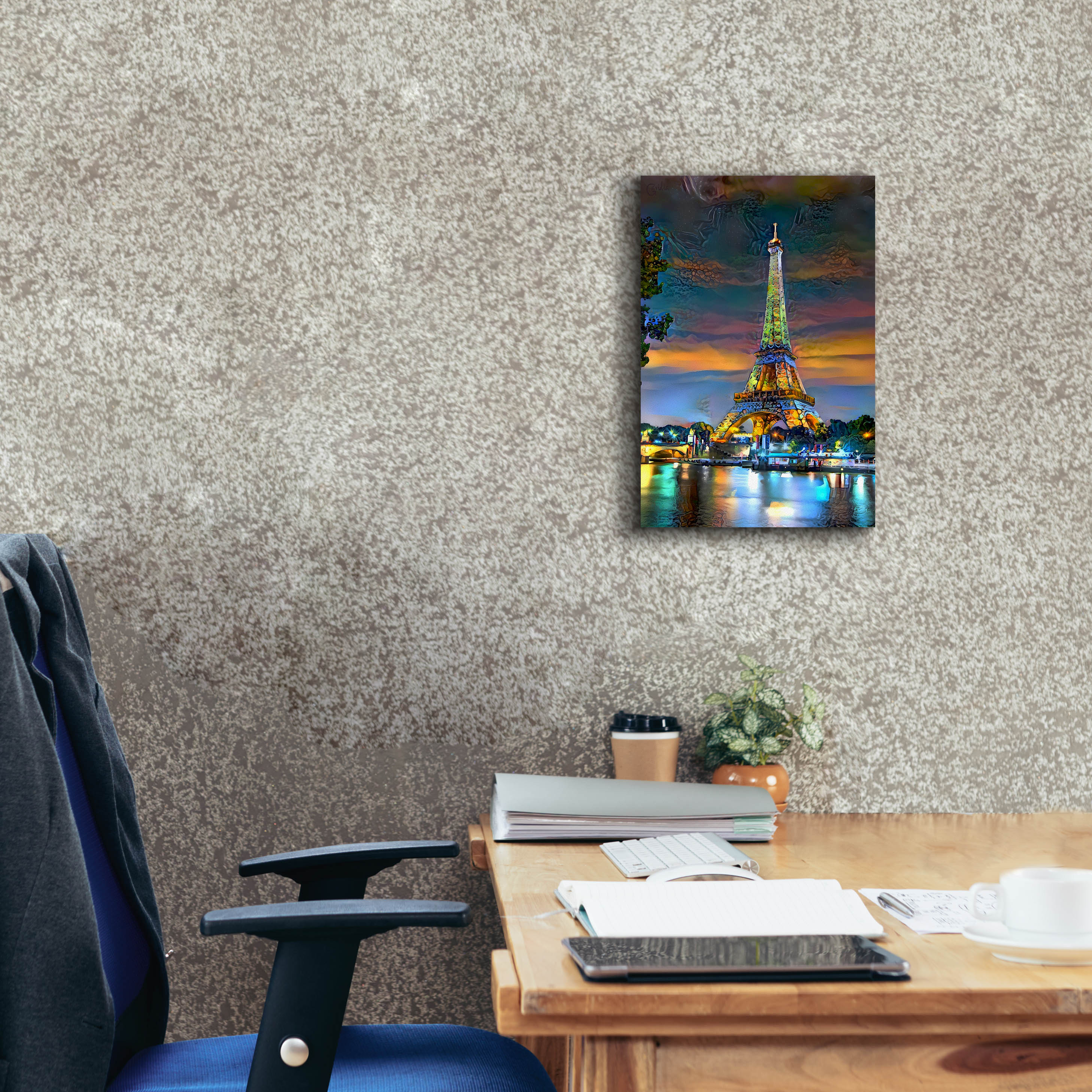 'Paris France Eiffel Tower at sunset' by Pedro Gavidia, Canvas Wall Art,12 x 18