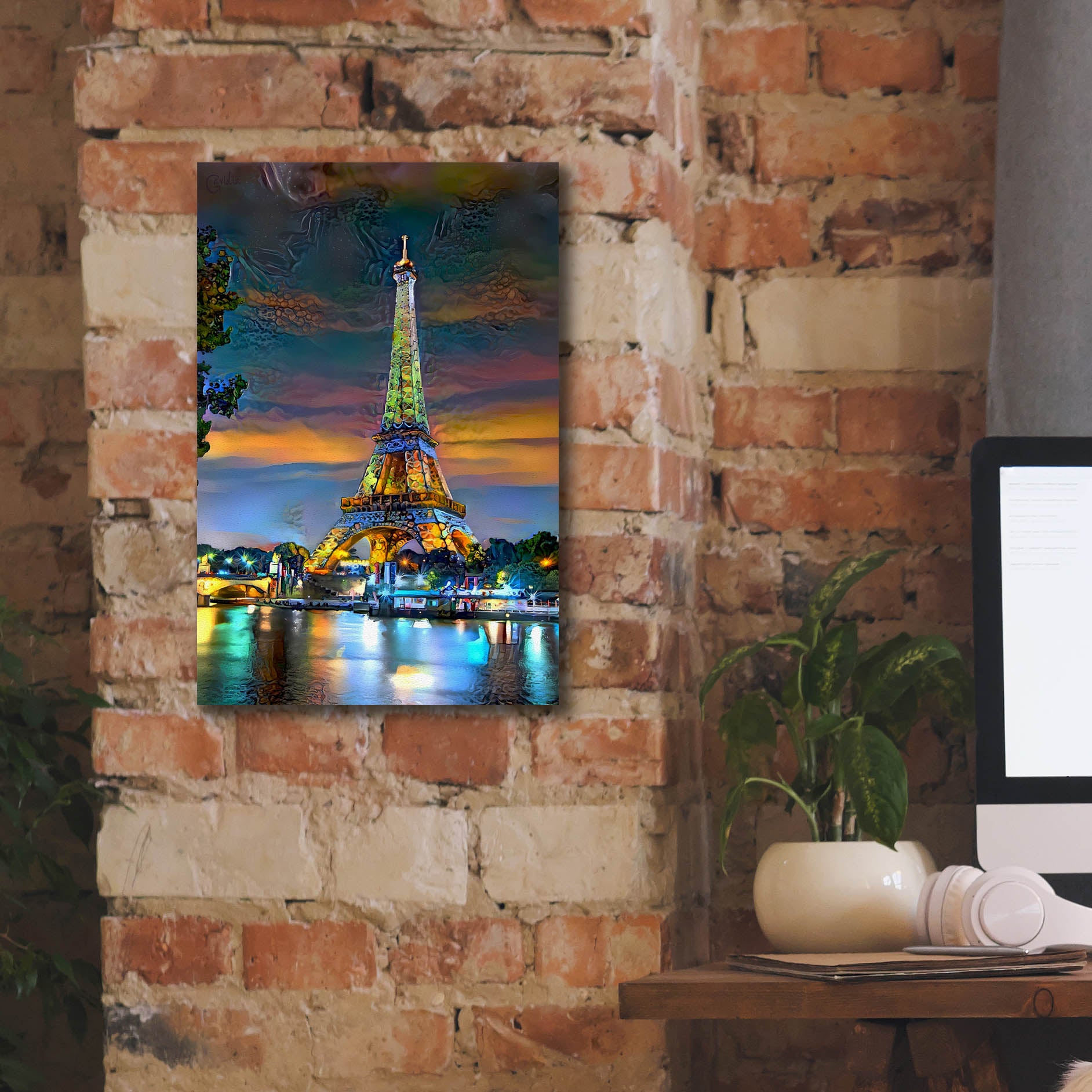 'Paris France Eiffel Tower at sunset' by Pedro Gavidia, Canvas Wall Art,12 x 18