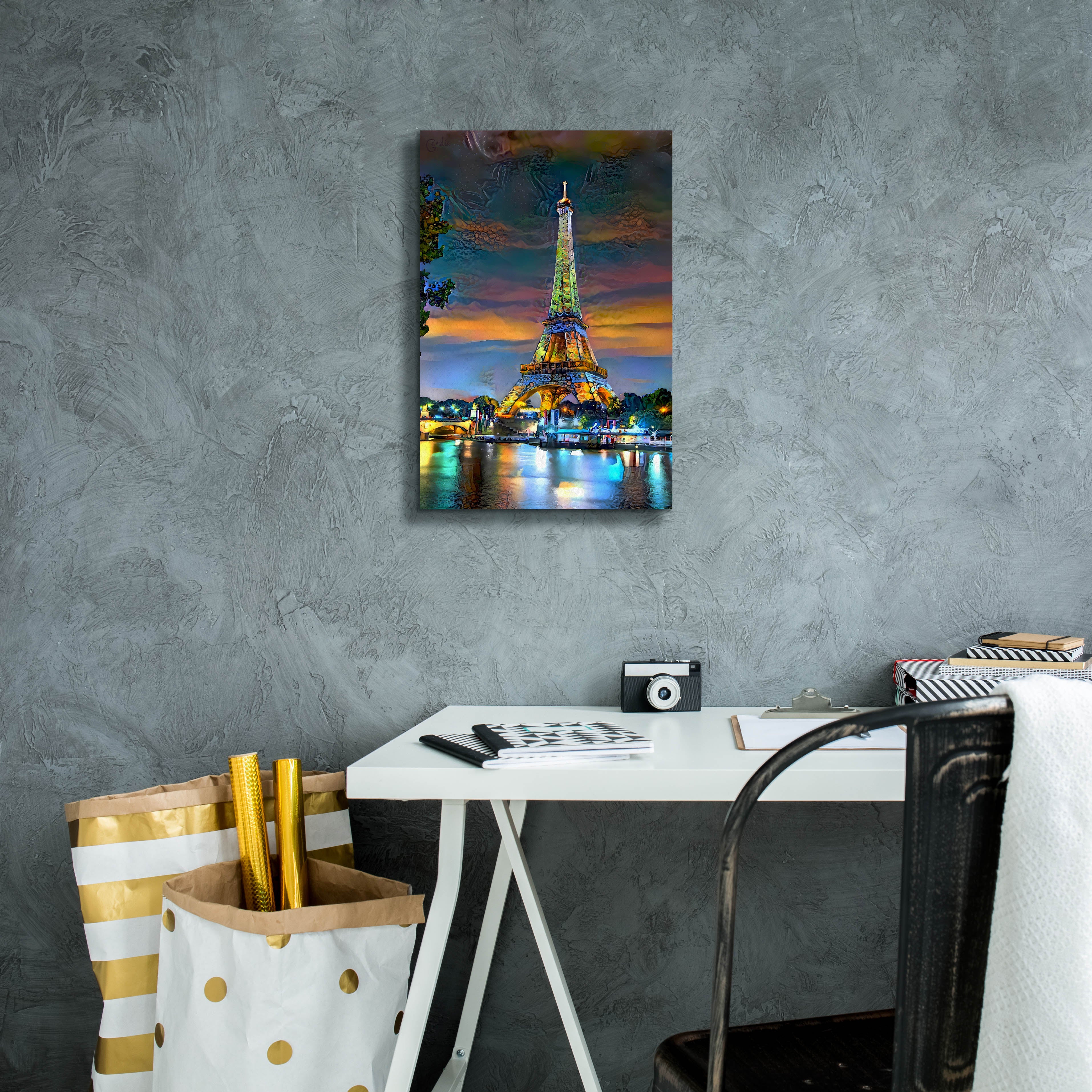 'Paris France Eiffel Tower at sunset' by Pedro Gavidia, Canvas Wall Art,12 x 18
