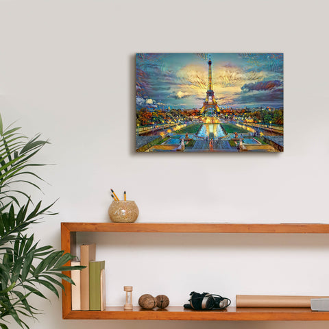 Image of 'Paris France Fontaines de Chaillot and Eiffel Tower seen from the Place du Trocadero' by Pedro Gavidia, Canvas Wall Art,18 x 12
