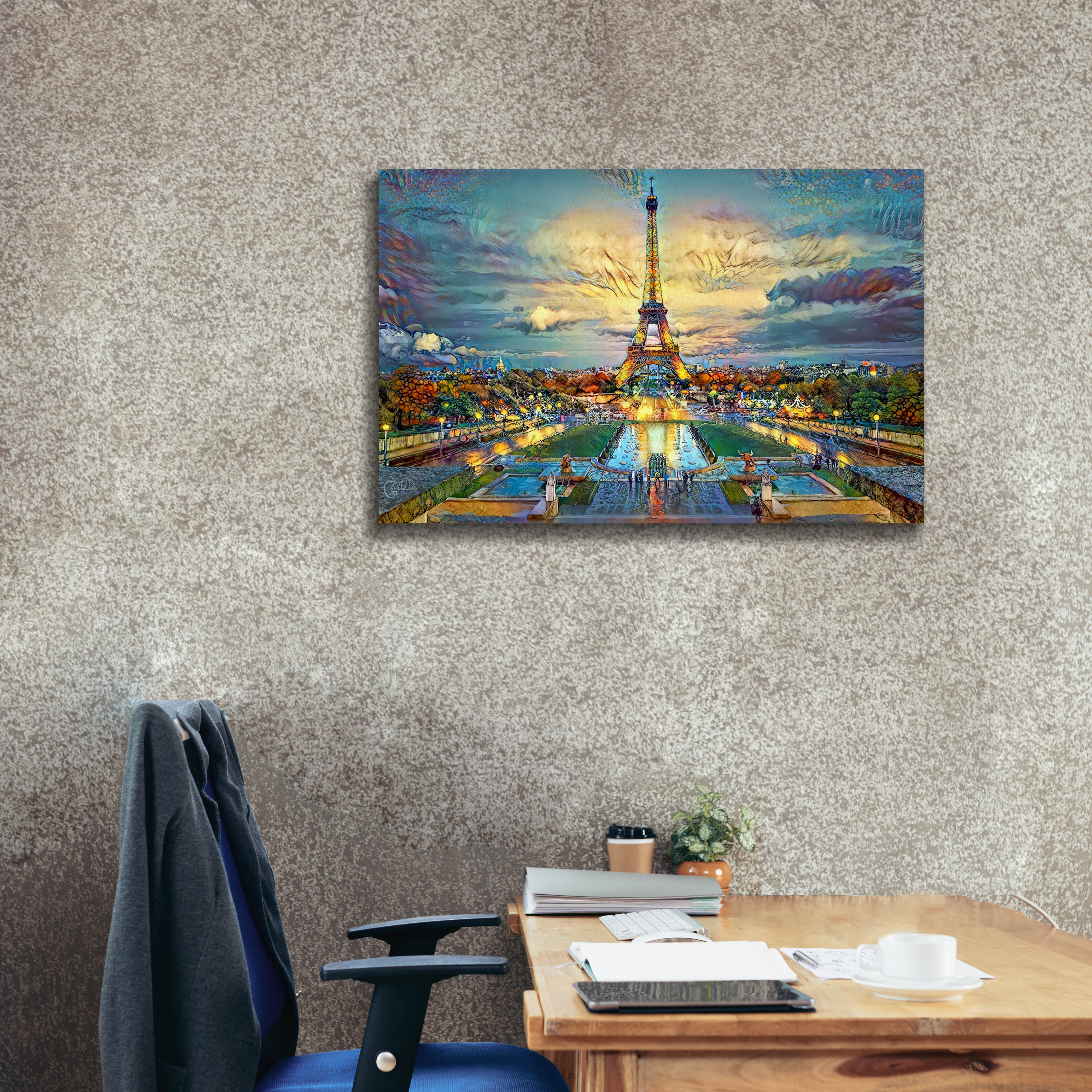 'Paris France Fontaines de Chaillot and Eiffel Tower seen from the Place du Trocadero' by Pedro Gavidia, Canvas Wall Art,40 x 26