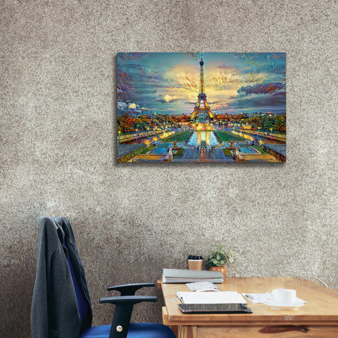 Image of 'Paris France Fontaines de Chaillot and Eiffel Tower seen from the Place du Trocadero' by Pedro Gavidia, Canvas Wall Art,40 x 26