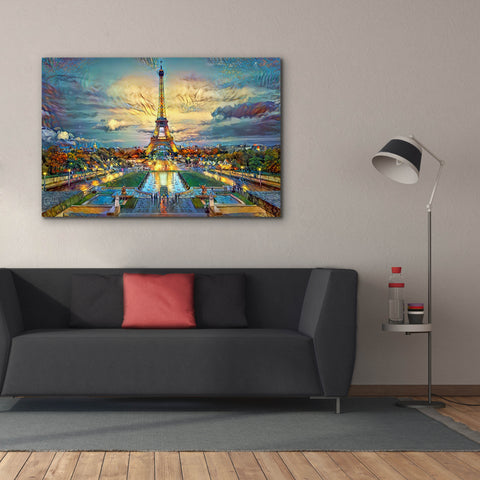 Image of 'Paris France Fontaines de Chaillot and Eiffel Tower seen from the Place du Trocadero' by Pedro Gavidia, Canvas Wall Art,60 x 40
