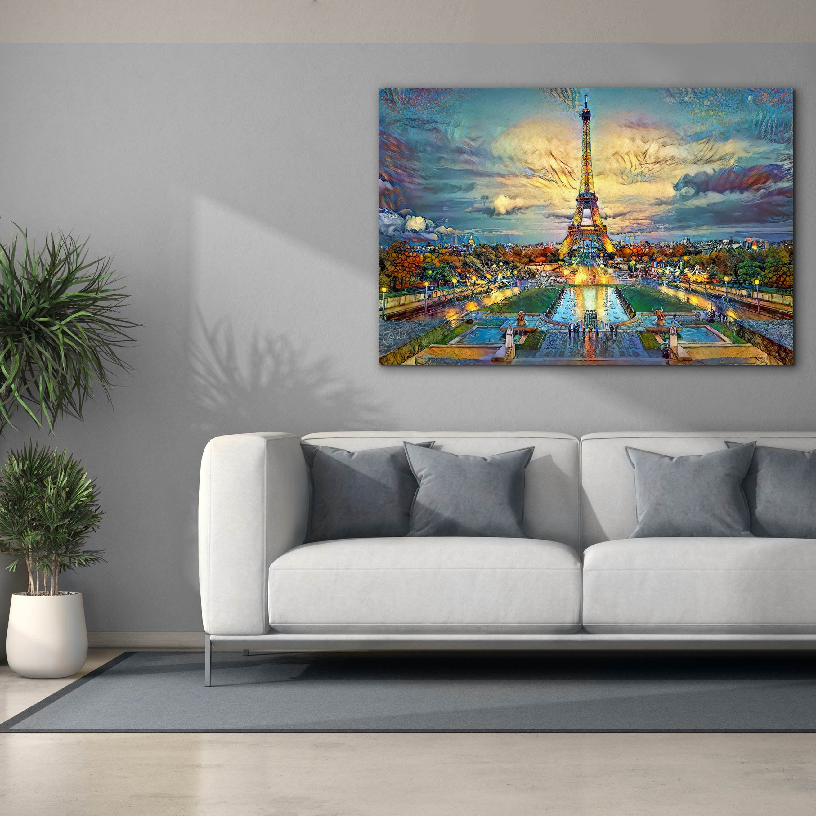 'Paris France Fontaines de Chaillot and Eiffel Tower seen from the Place du Trocadero' by Pedro Gavidia, Canvas Wall Art,60 x 40