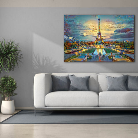 Image of 'Paris France Fontaines de Chaillot and Eiffel Tower seen from the Place du Trocadero' by Pedro Gavidia, Canvas Wall Art,60 x 40