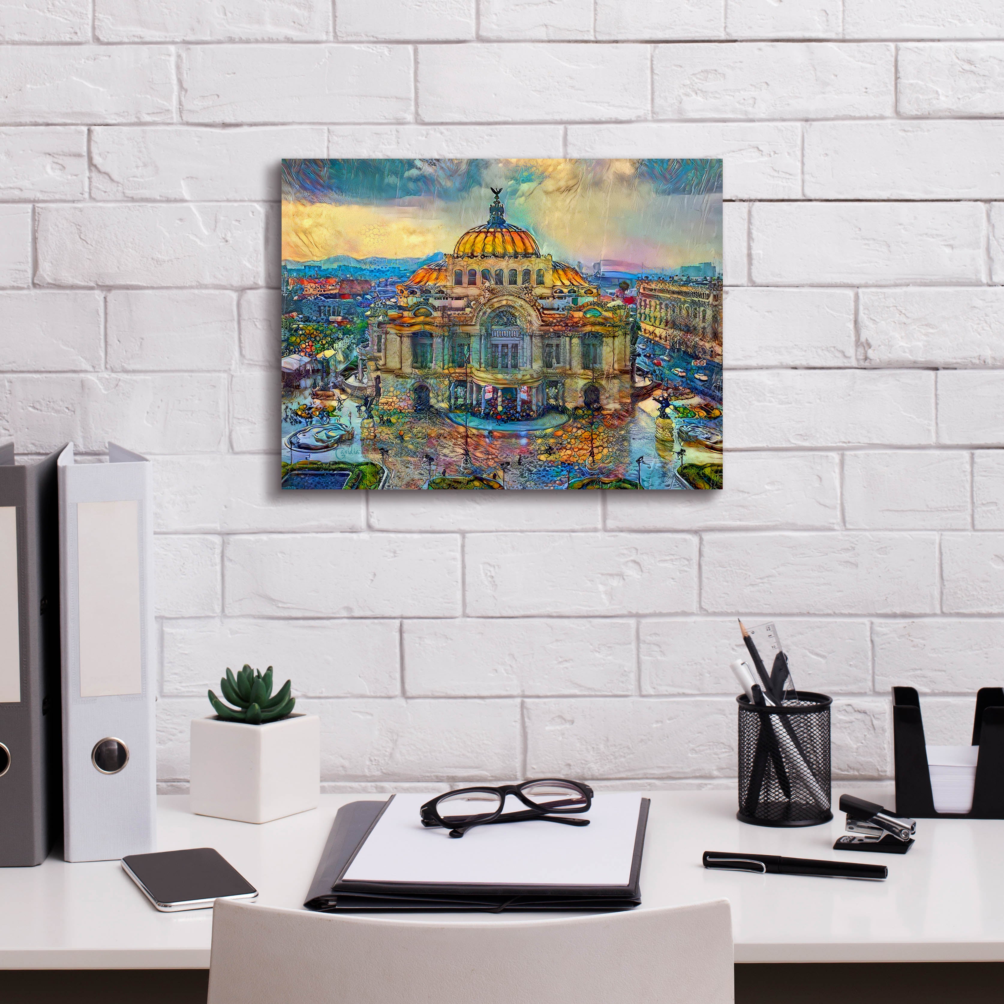 'Mexico City Palace of Fine Arts in the rain' by Pedro Gavidia, Canvas Wall Art,16 x 12