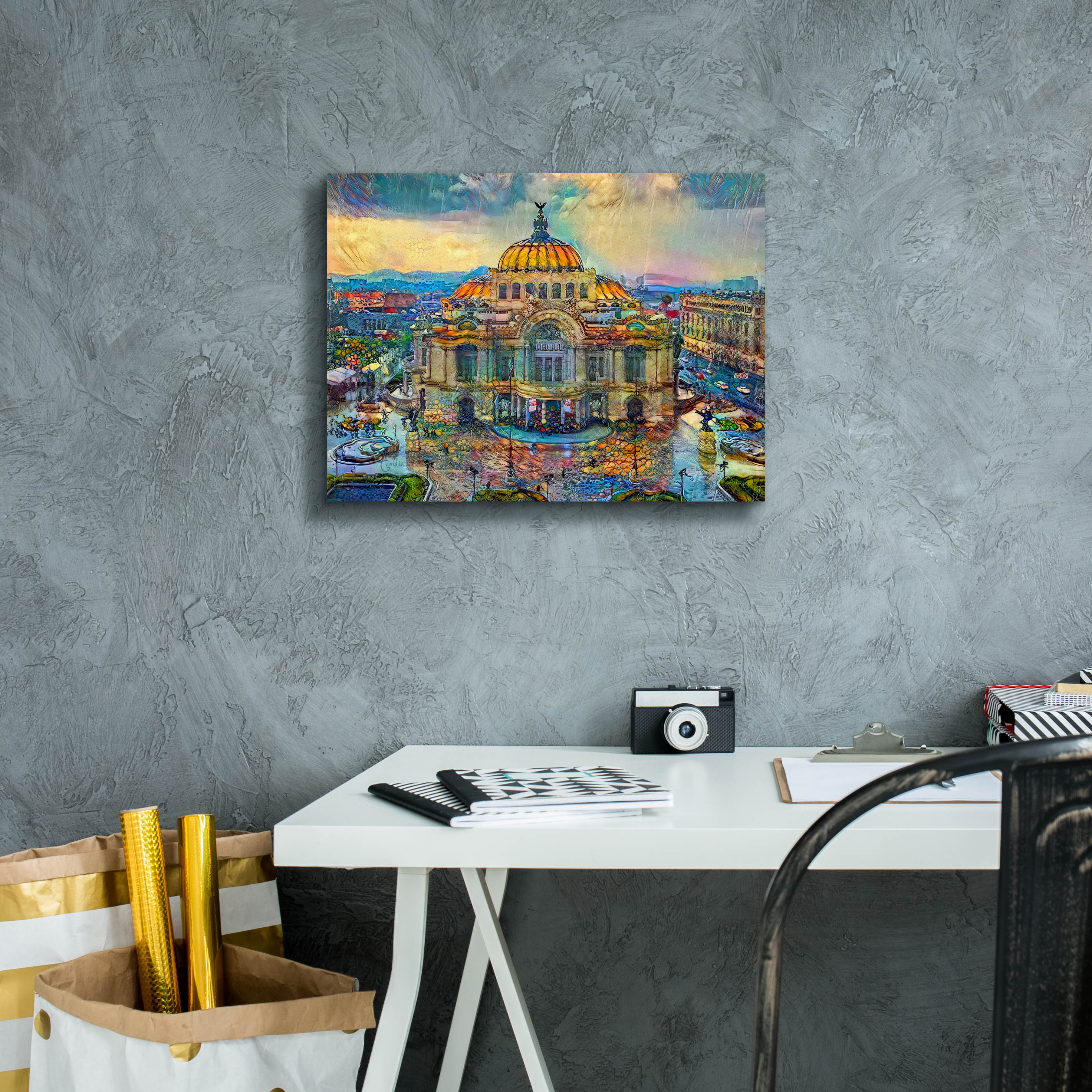 'Mexico City Palace of Fine Arts in the rain' by Pedro Gavidia, Canvas Wall Art,16 x 12