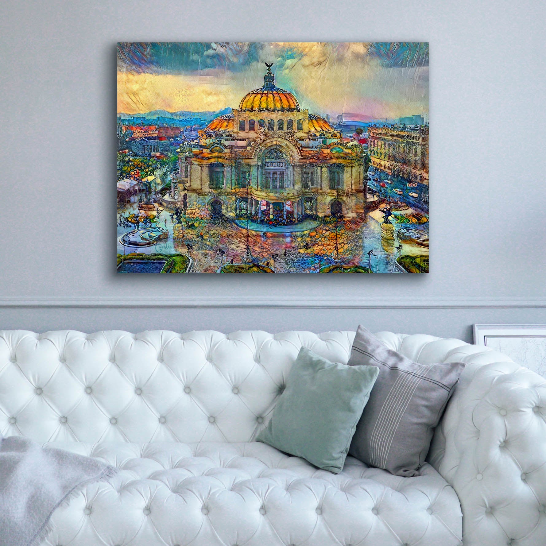 'Mexico City Palace of Fine Arts in the rain' by Pedro Gavidia, Canvas Wall Art,54 x 40
