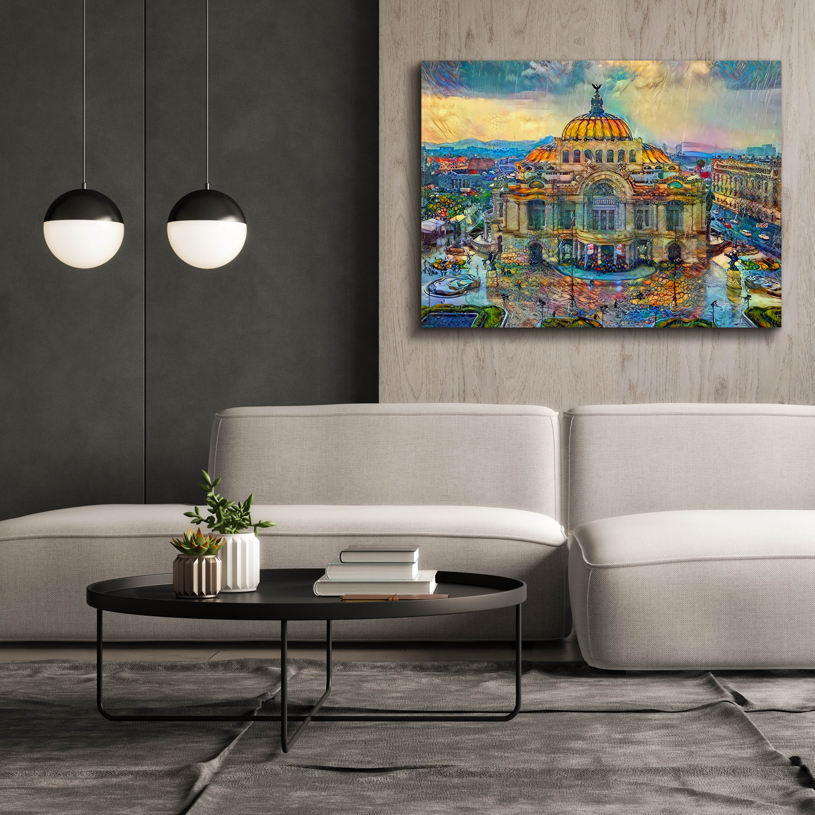 'Mexico City Palace of Fine Arts in the rain' by Pedro Gavidia, Canvas Wall Art,54 x 40