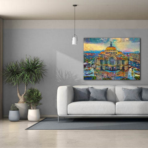 Image of 'Mexico City Palace of Fine Arts in the rain' by Pedro Gavidia, Canvas Wall Art,54 x 40
