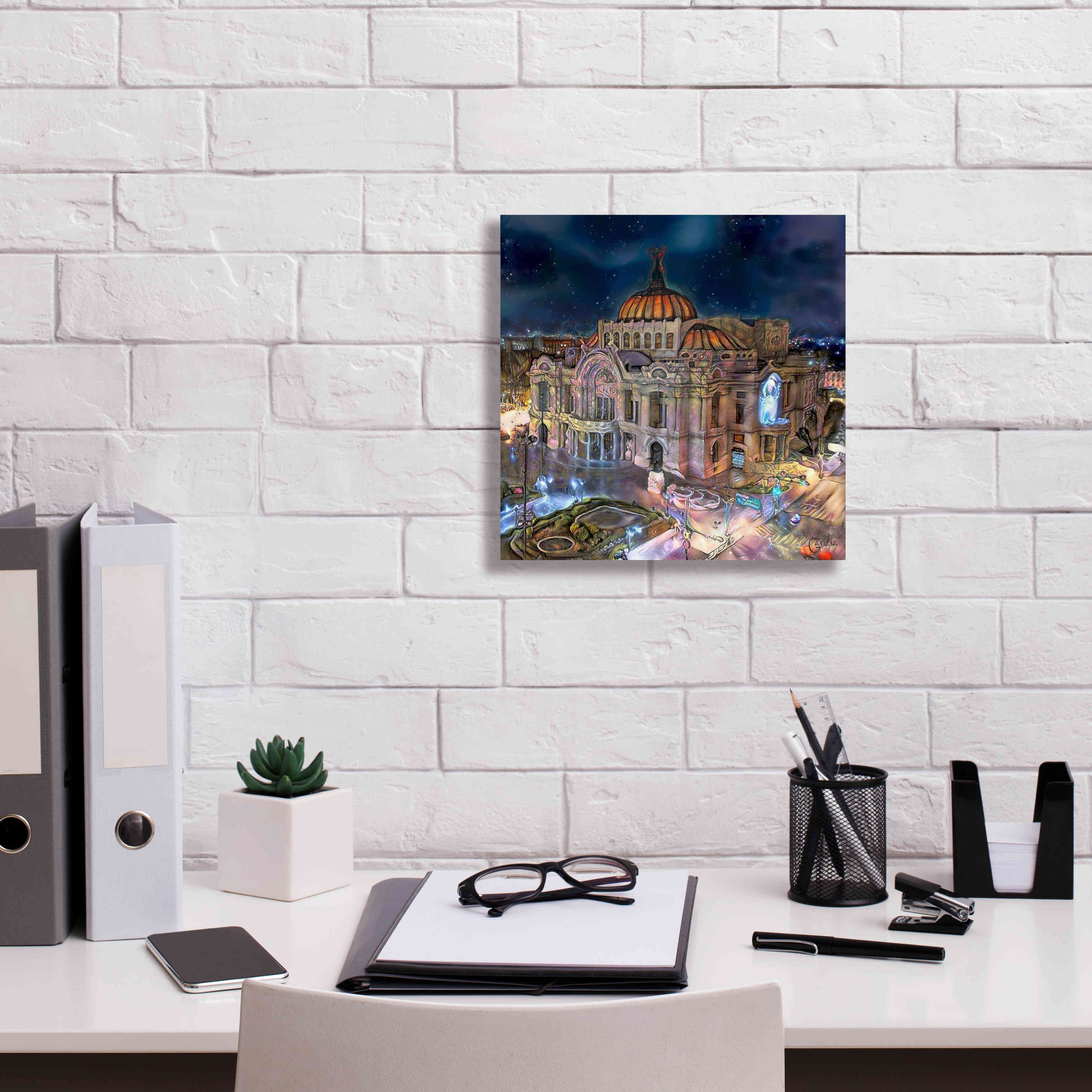 'Mexico City Palace of Fine Arts at night' by Pedro Gavidia, Canvas Wall Art,12 x 12