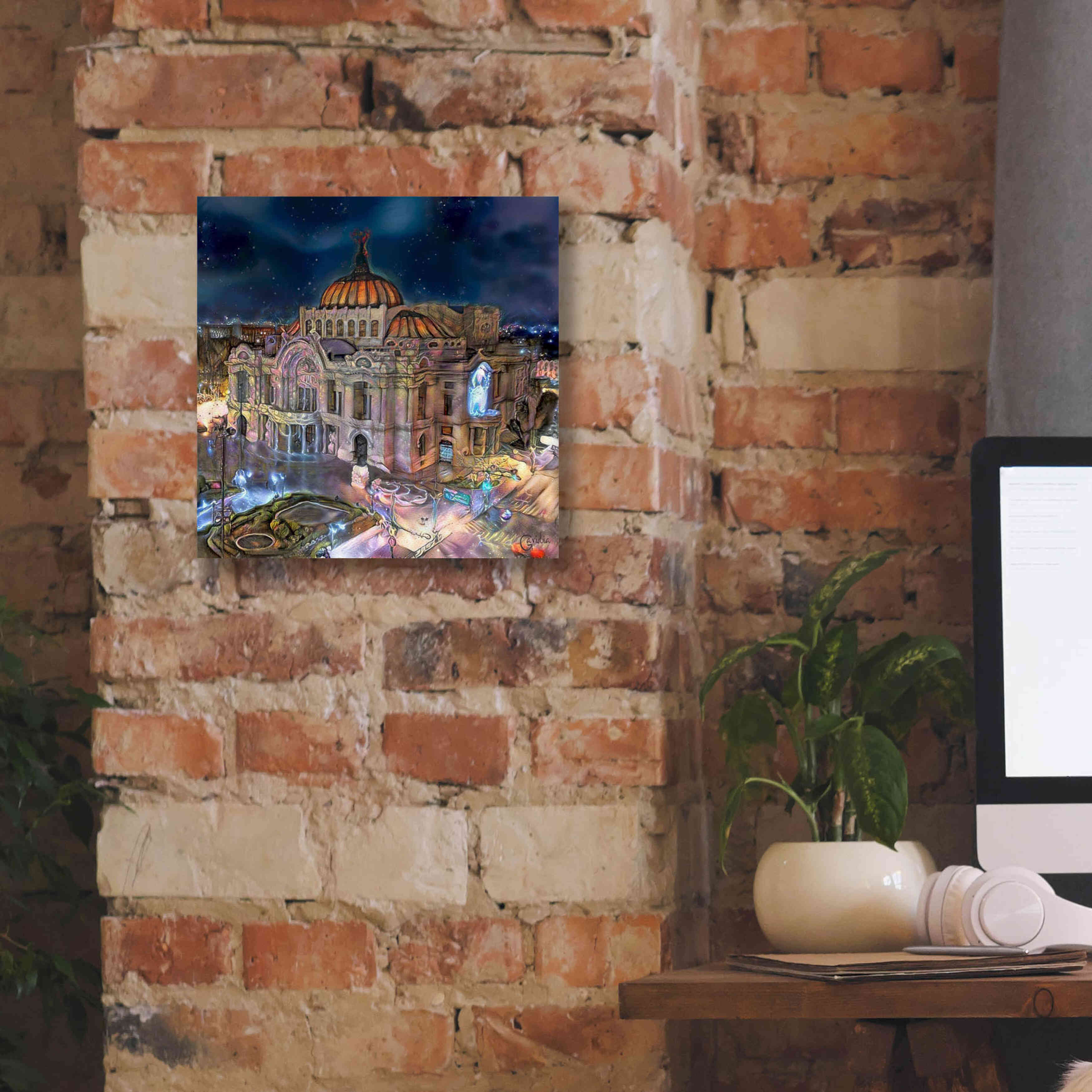 'Mexico City Palace of Fine Arts at night' by Pedro Gavidia, Canvas Wall Art,12 x 12