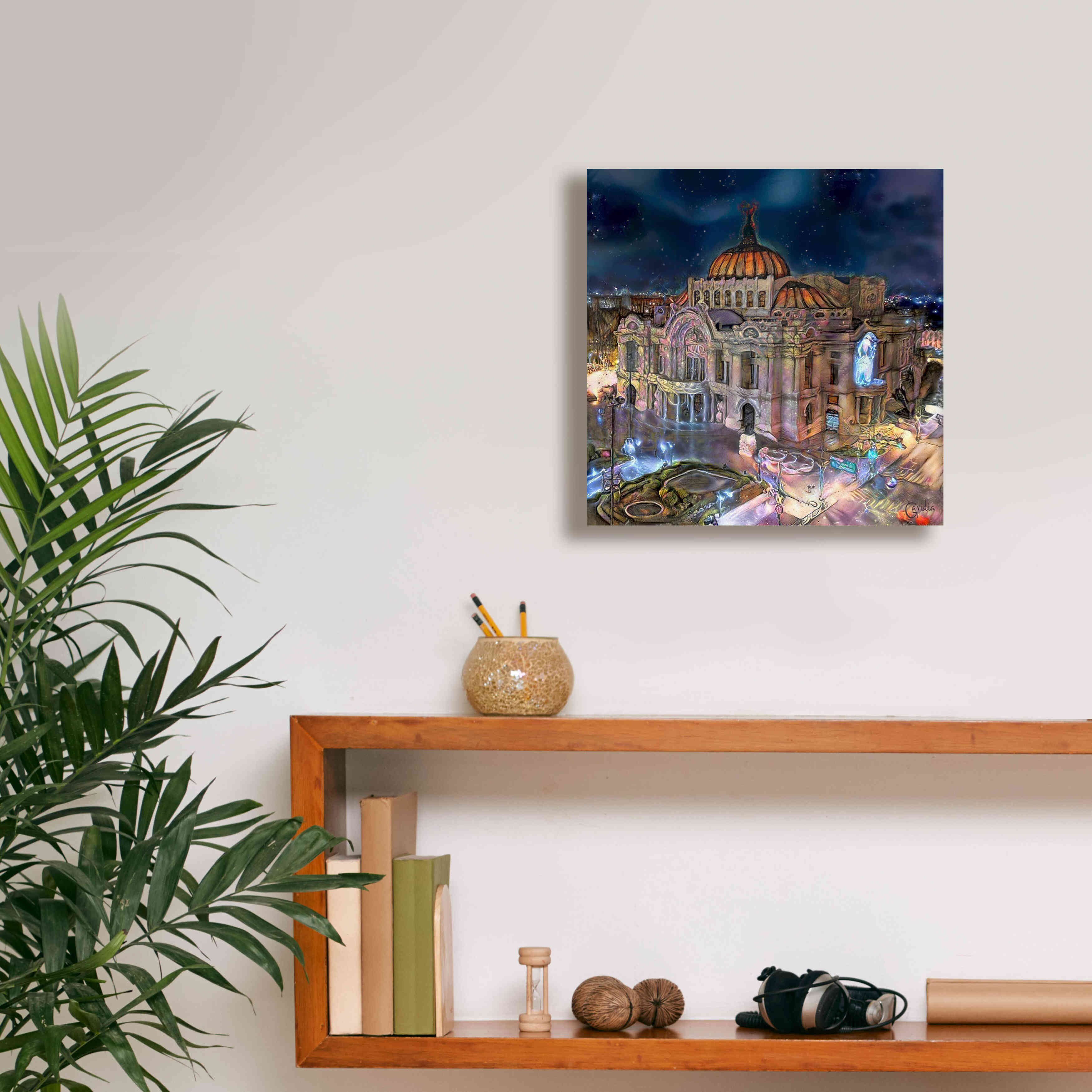 'Mexico City Palace of Fine Arts at night' by Pedro Gavidia, Canvas Wall Art,12 x 12