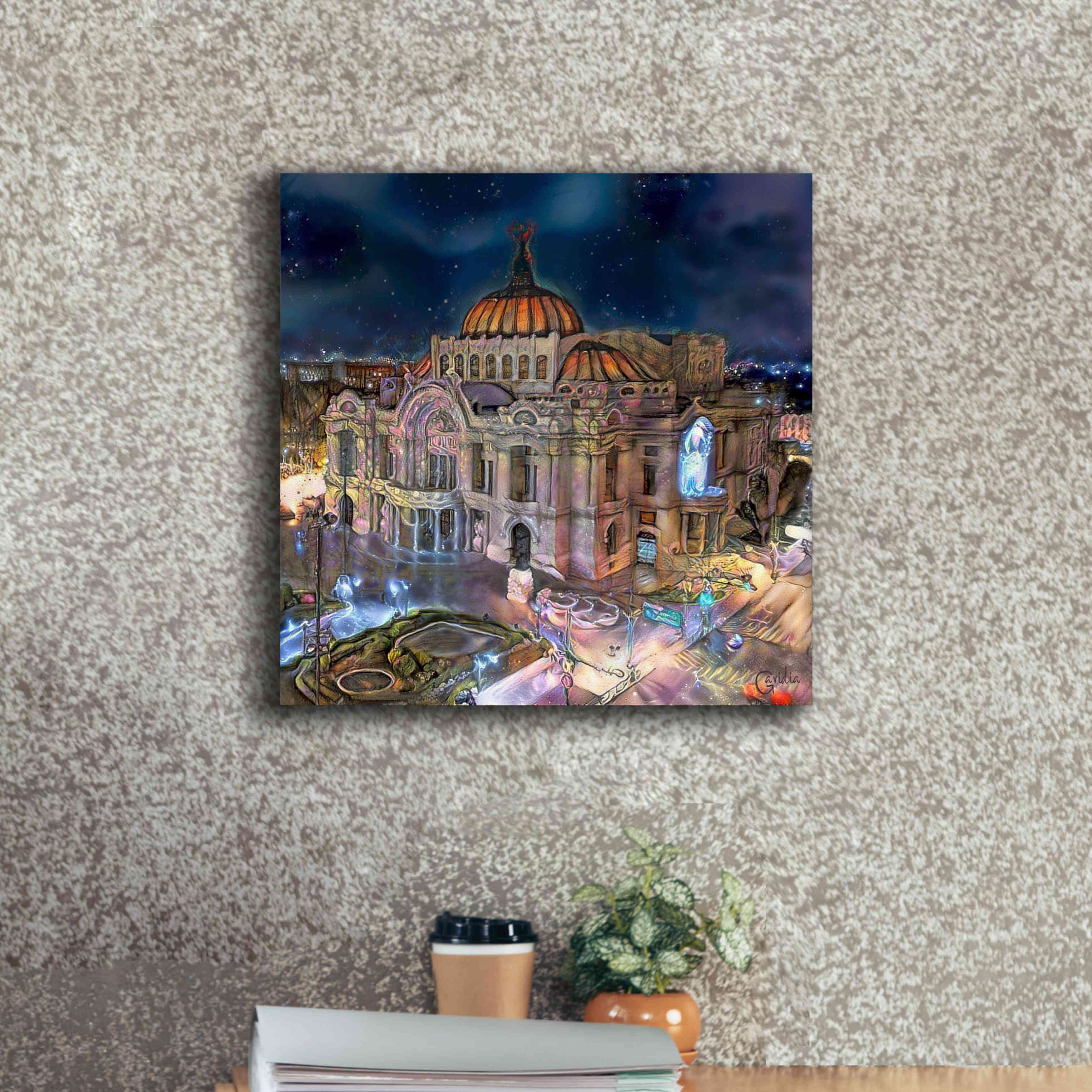 'Mexico City Palace of Fine Arts at night' by Pedro Gavidia, Canvas Wall Art,18 x 18