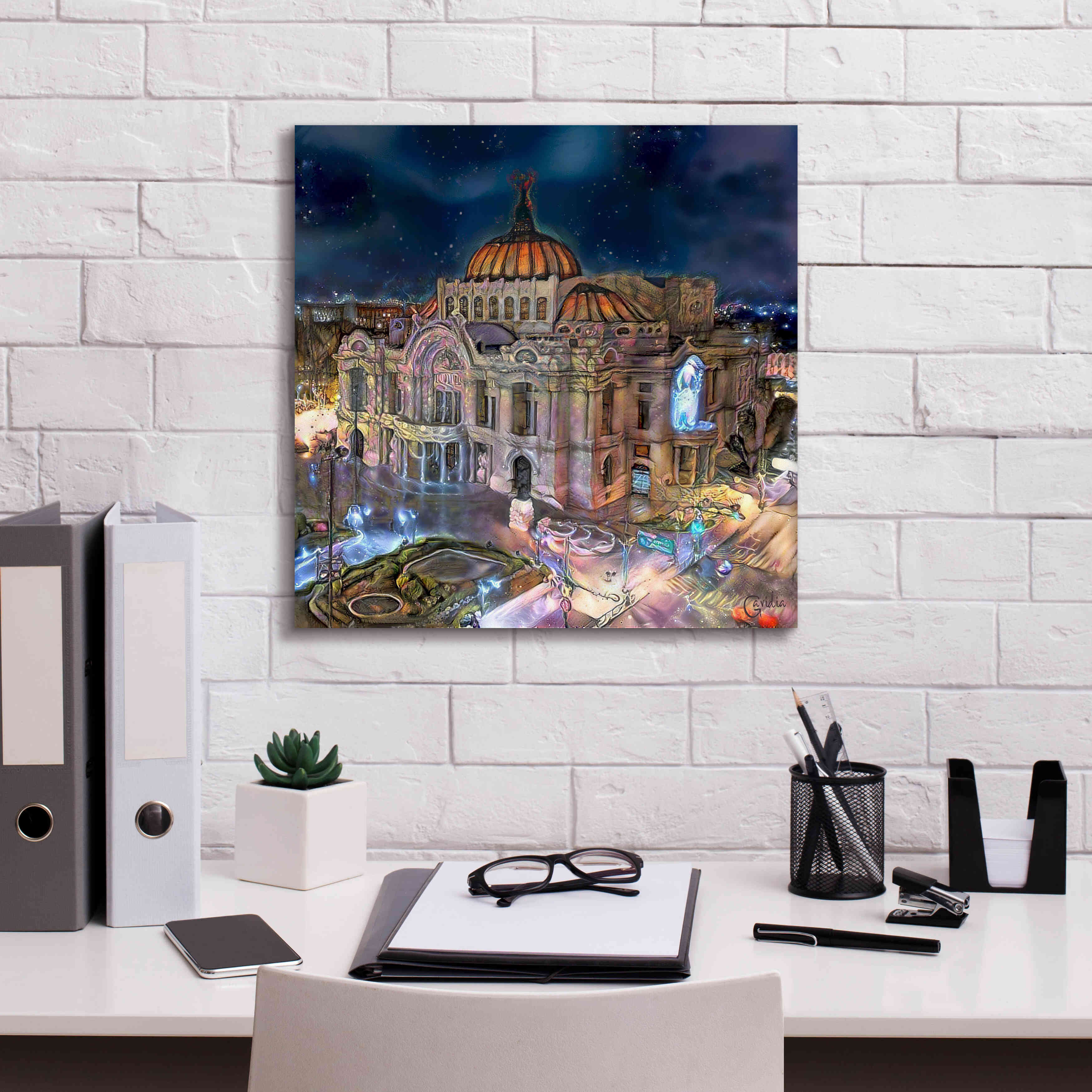 'Mexico City Palace of Fine Arts at night' by Pedro Gavidia, Canvas Wall Art,18 x 18