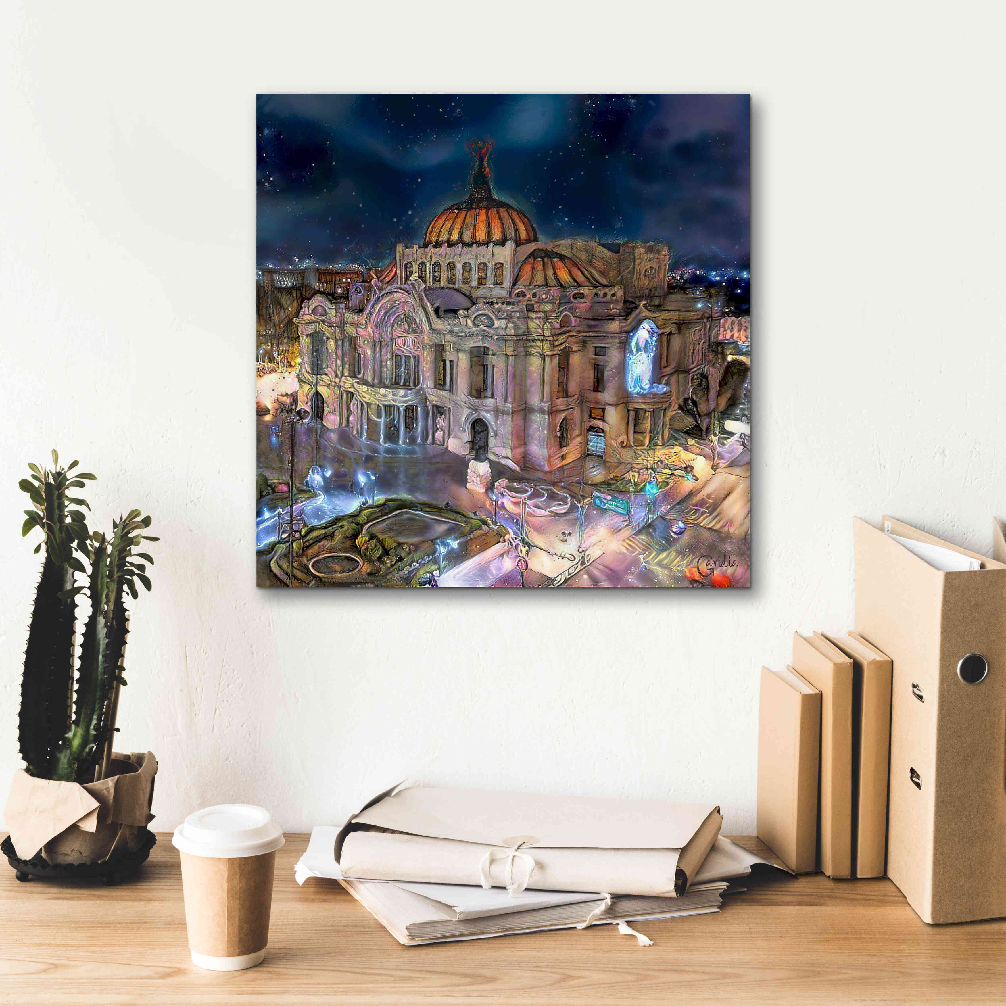 'Mexico City Palace of Fine Arts at night' by Pedro Gavidia, Canvas Wall Art,18 x 18