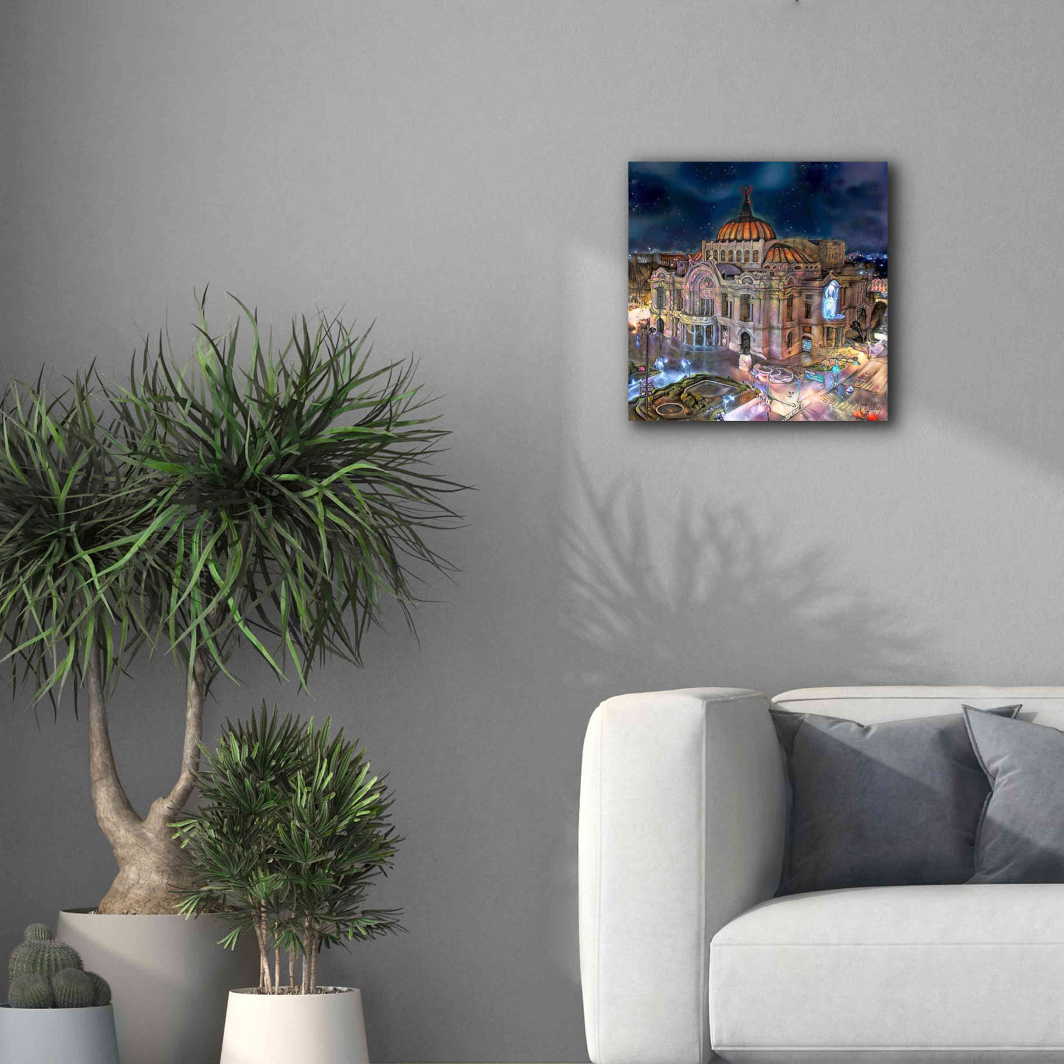 'Mexico City Palace of Fine Arts at night' by Pedro Gavidia, Canvas Wall Art,18 x 18