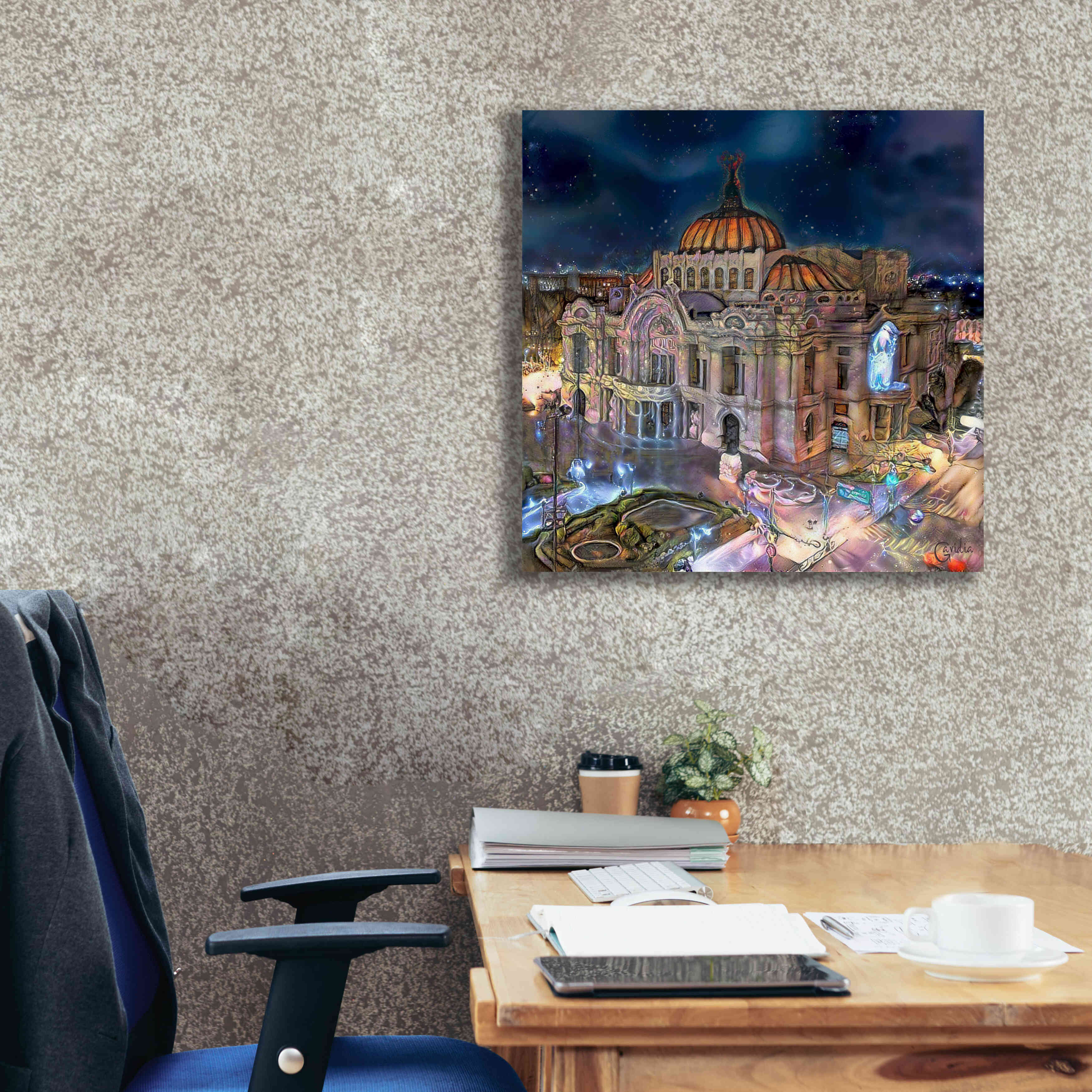 'Mexico City Palace of Fine Arts at night' by Pedro Gavidia, Canvas Wall Art,26 x 26