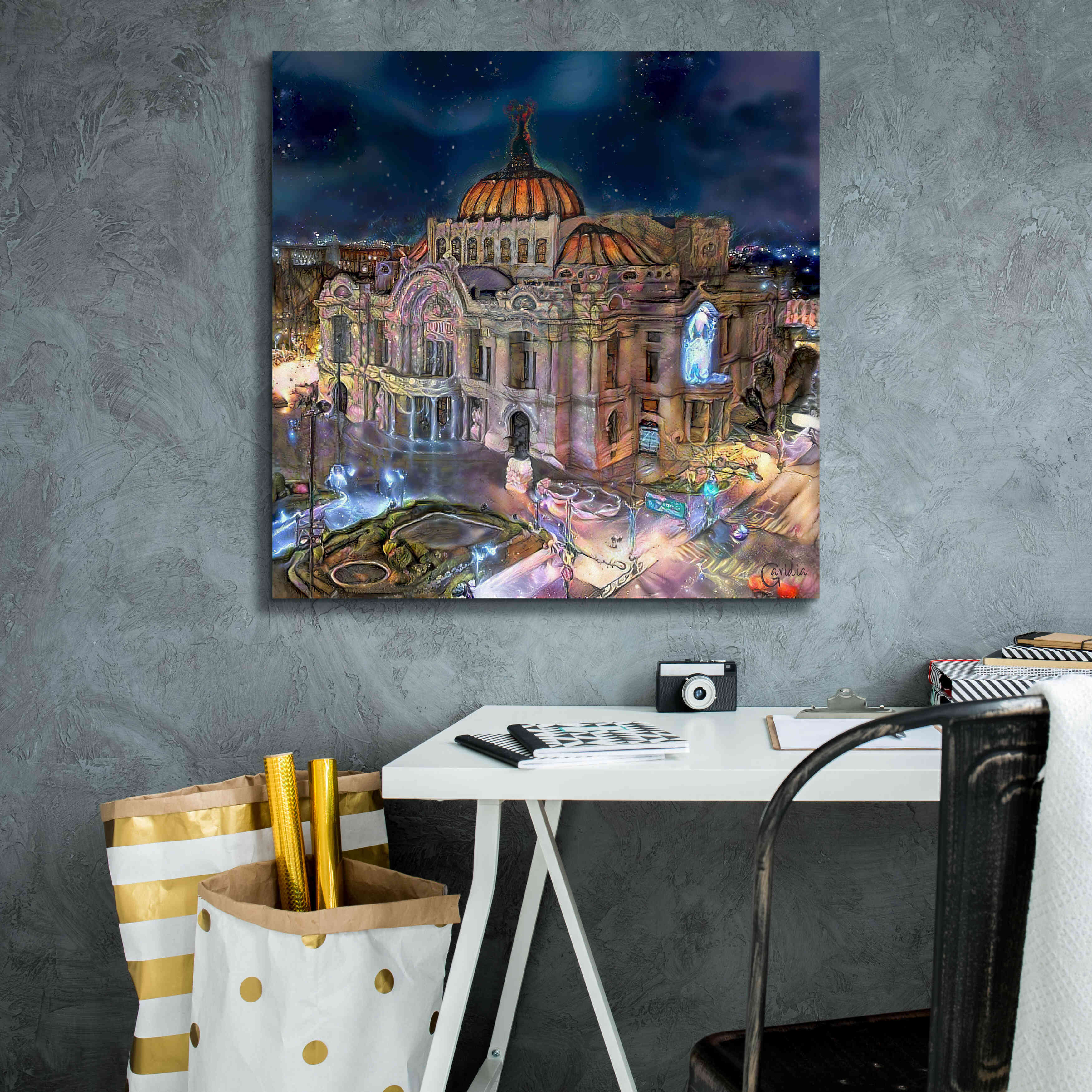 'Mexico City Palace of Fine Arts at night' by Pedro Gavidia, Canvas Wall Art,26 x 26