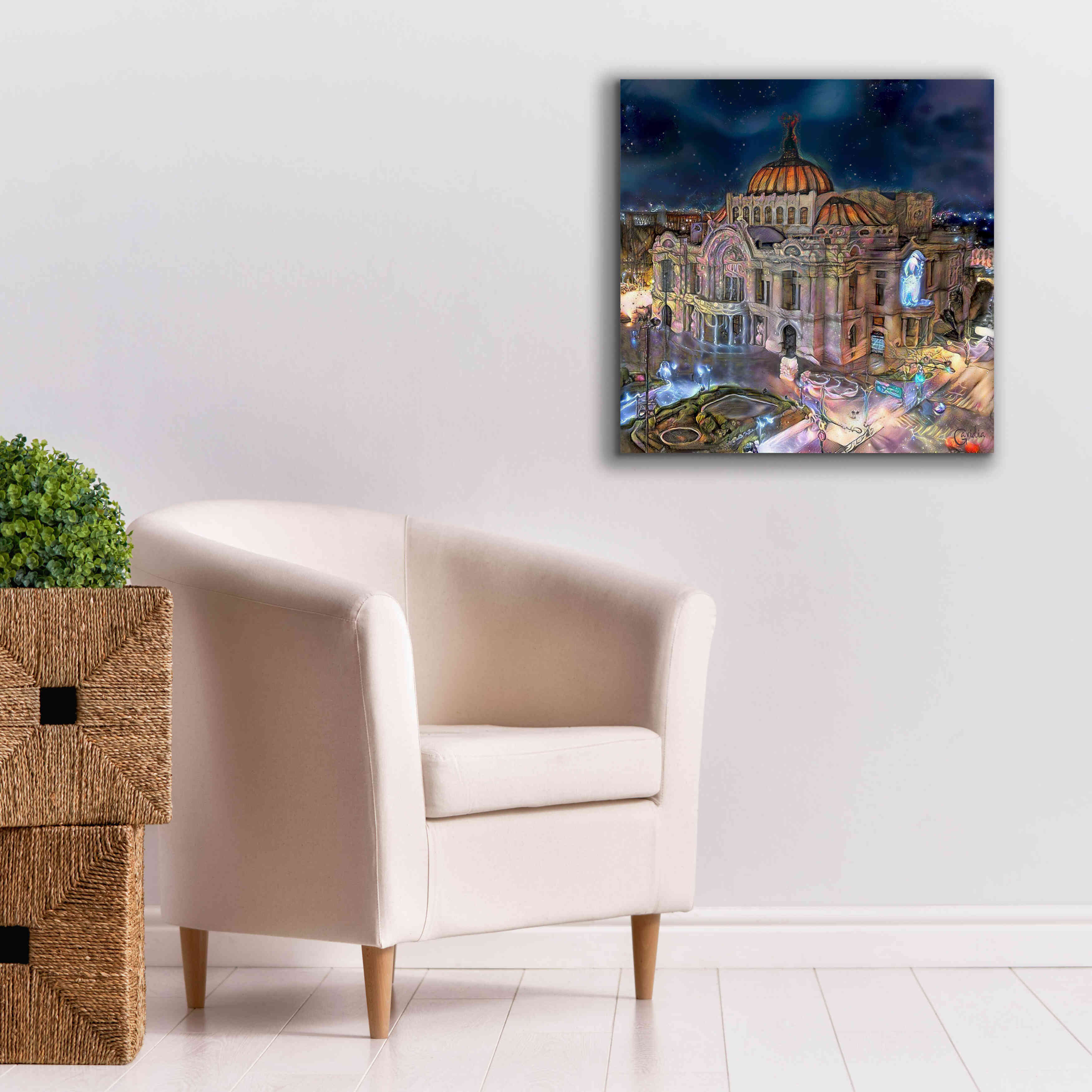 'Mexico City Palace of Fine Arts at night' by Pedro Gavidia, Canvas Wall Art,26 x 26