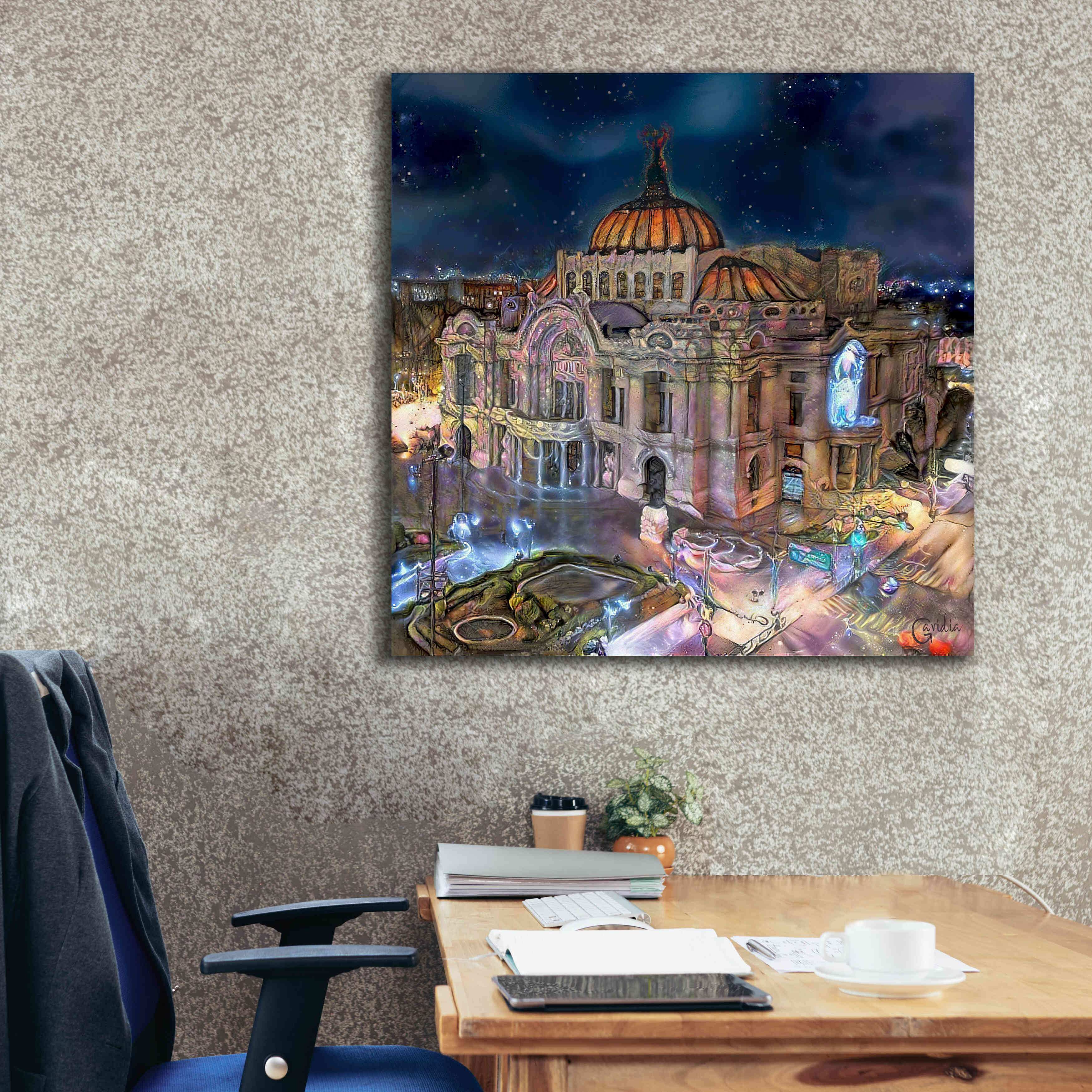 'Mexico City Palace of Fine Arts at night' by Pedro Gavidia, Canvas Wall Art,37 x 37