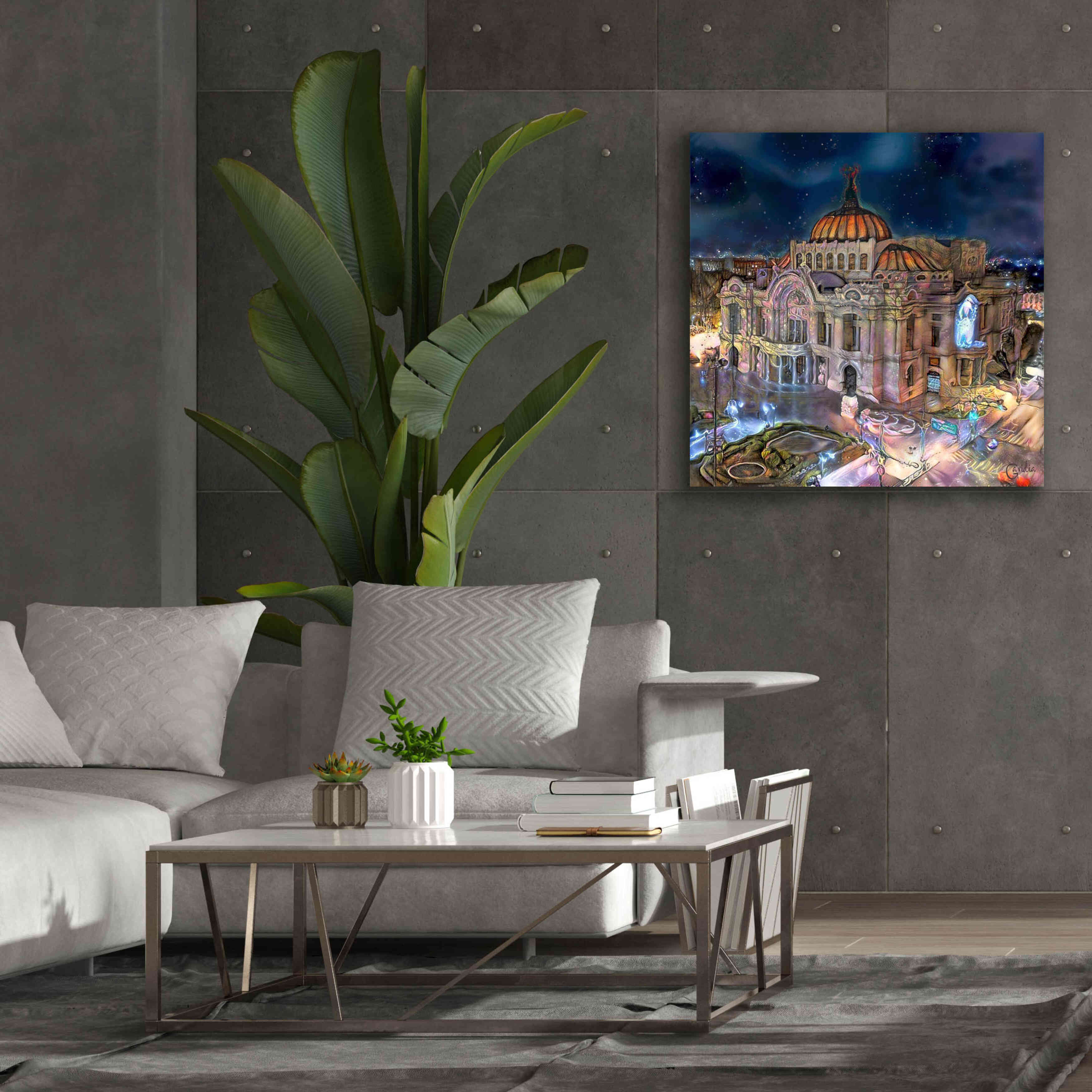'Mexico City Palace of Fine Arts at night' by Pedro Gavidia, Canvas Wall Art,37 x 37