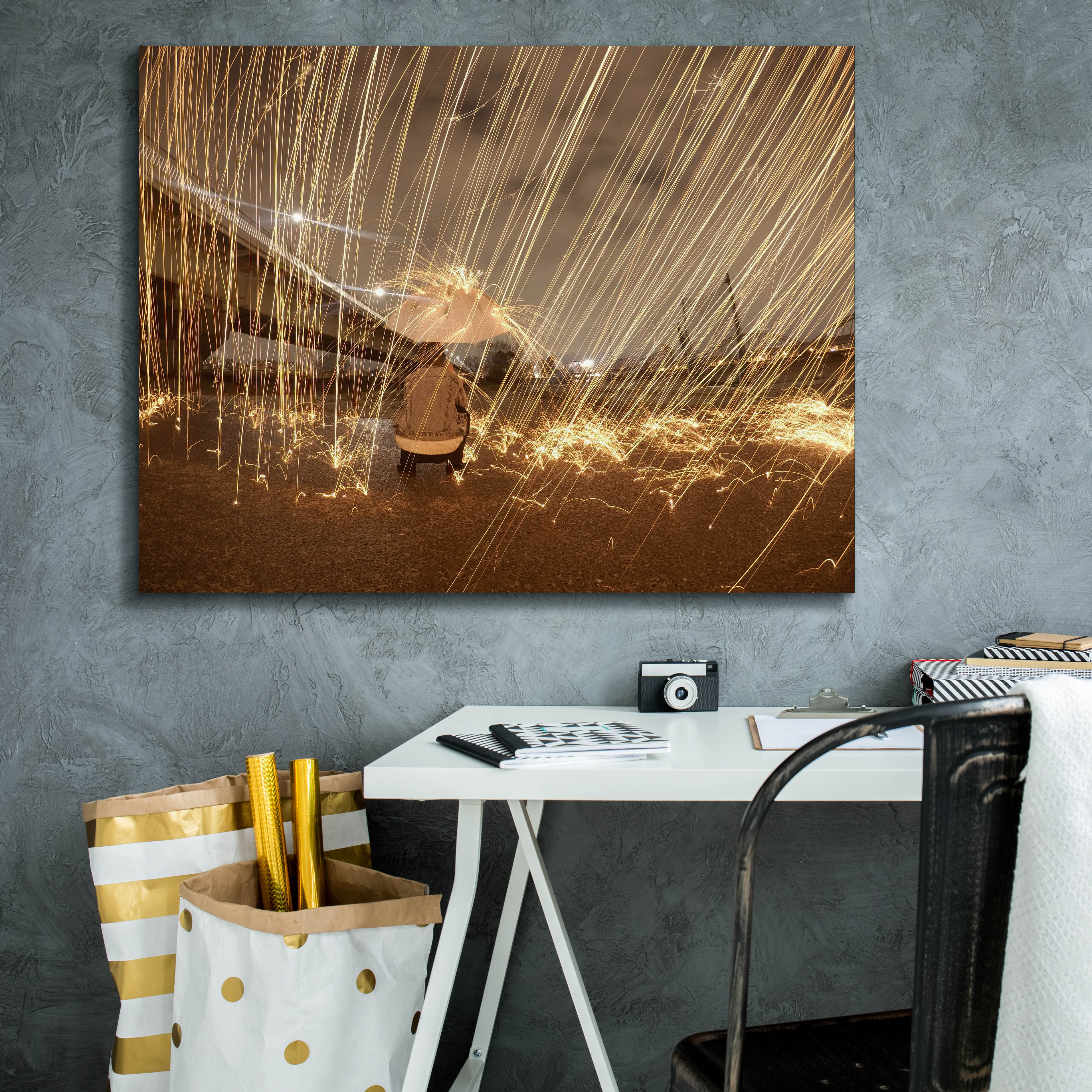 'Metallic Rain' by Epic Portfolio, Canvas Wall Art,34 x 26