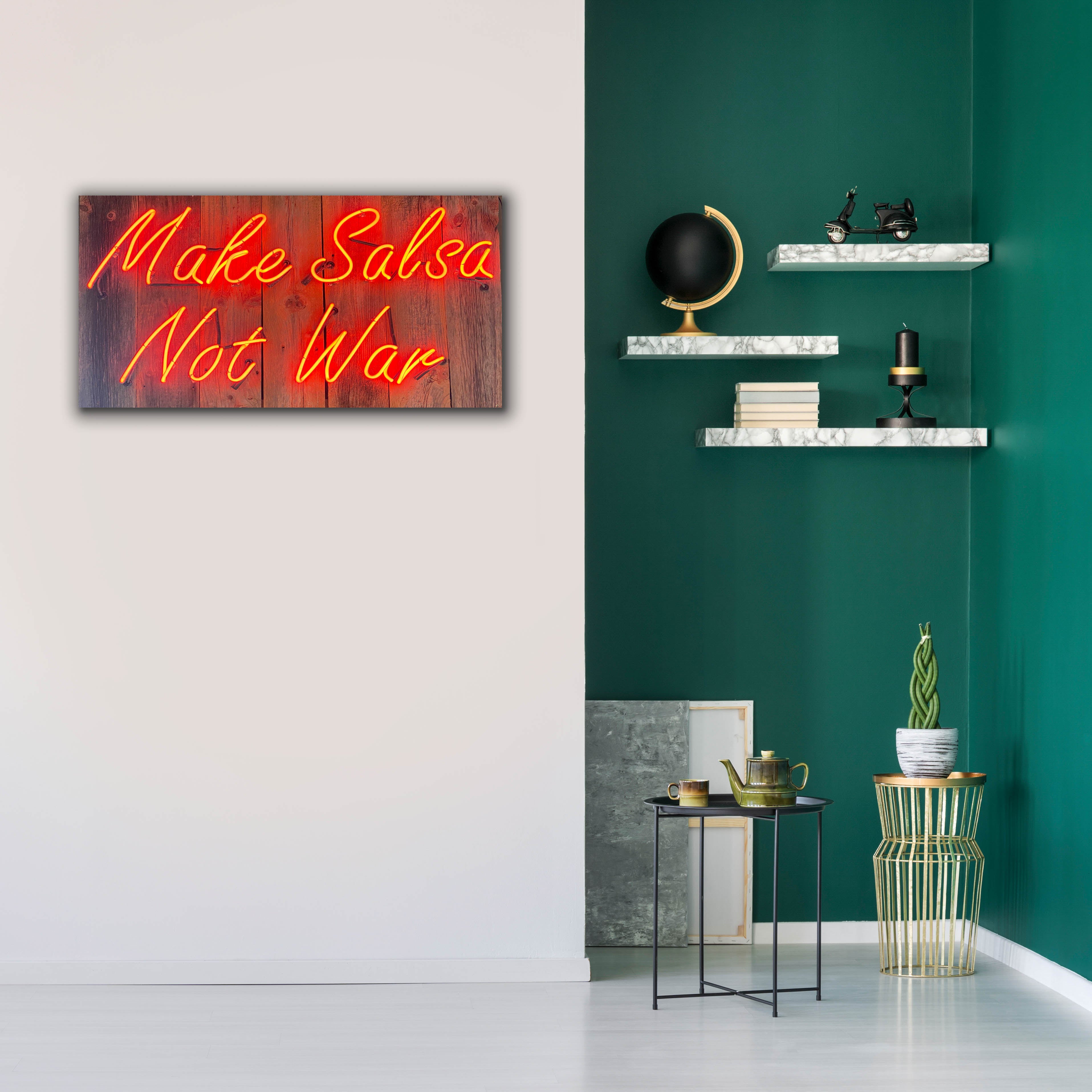 'Make Salsa Not War In Neon Rd' by Epic Portfolio, Canvas Wall Art,40 x 20