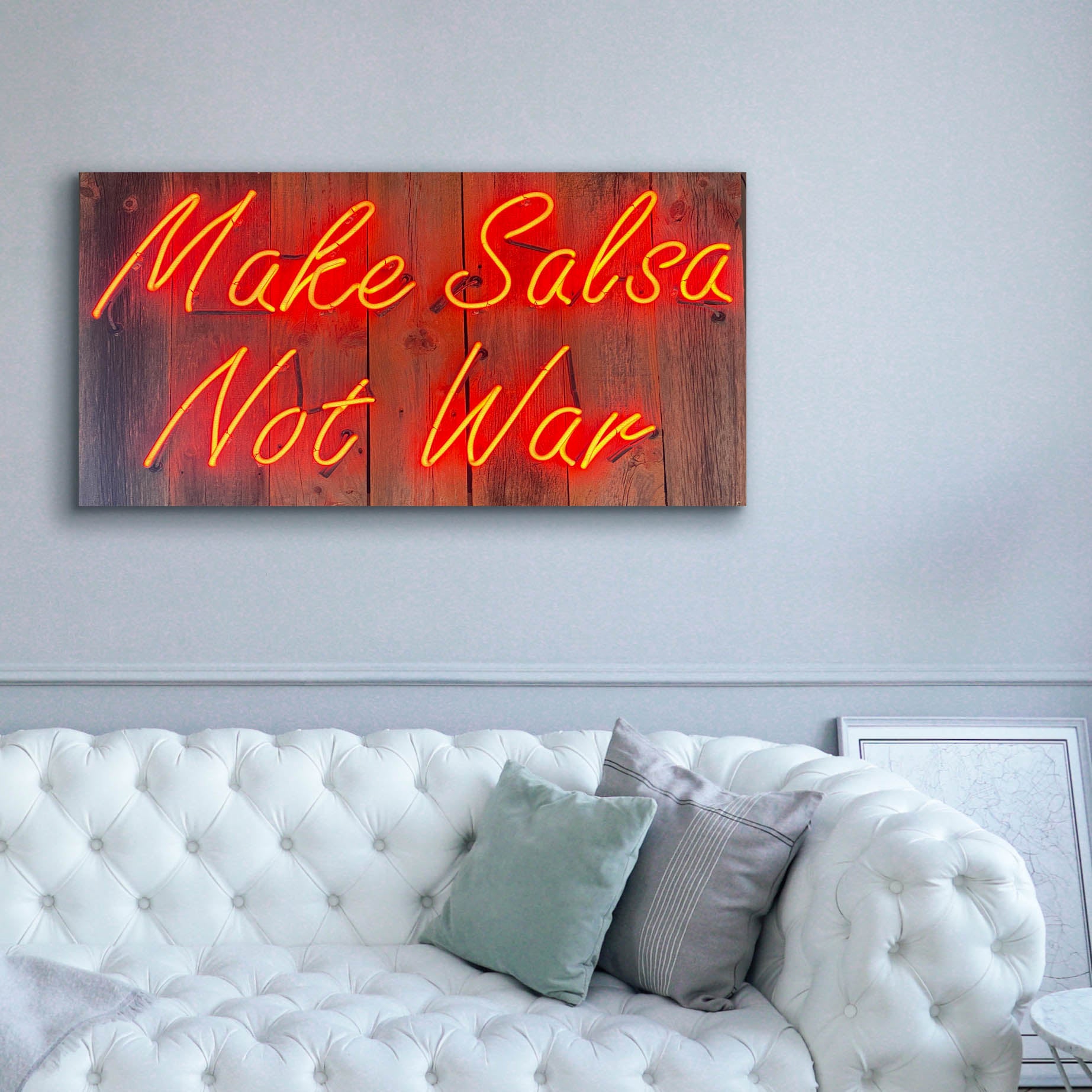 'Make Salsa Not War In Neon Rd' by Epic Portfolio, Canvas Wall Art,60 x 30