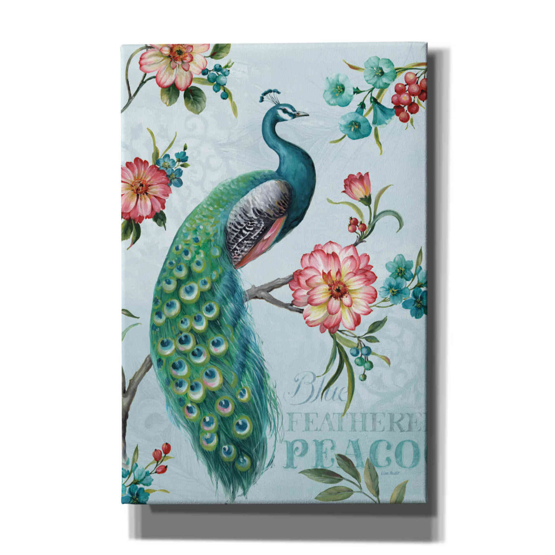 'Blue Feathered Peacock I' by Lisa Audit, Canvas Wall Art